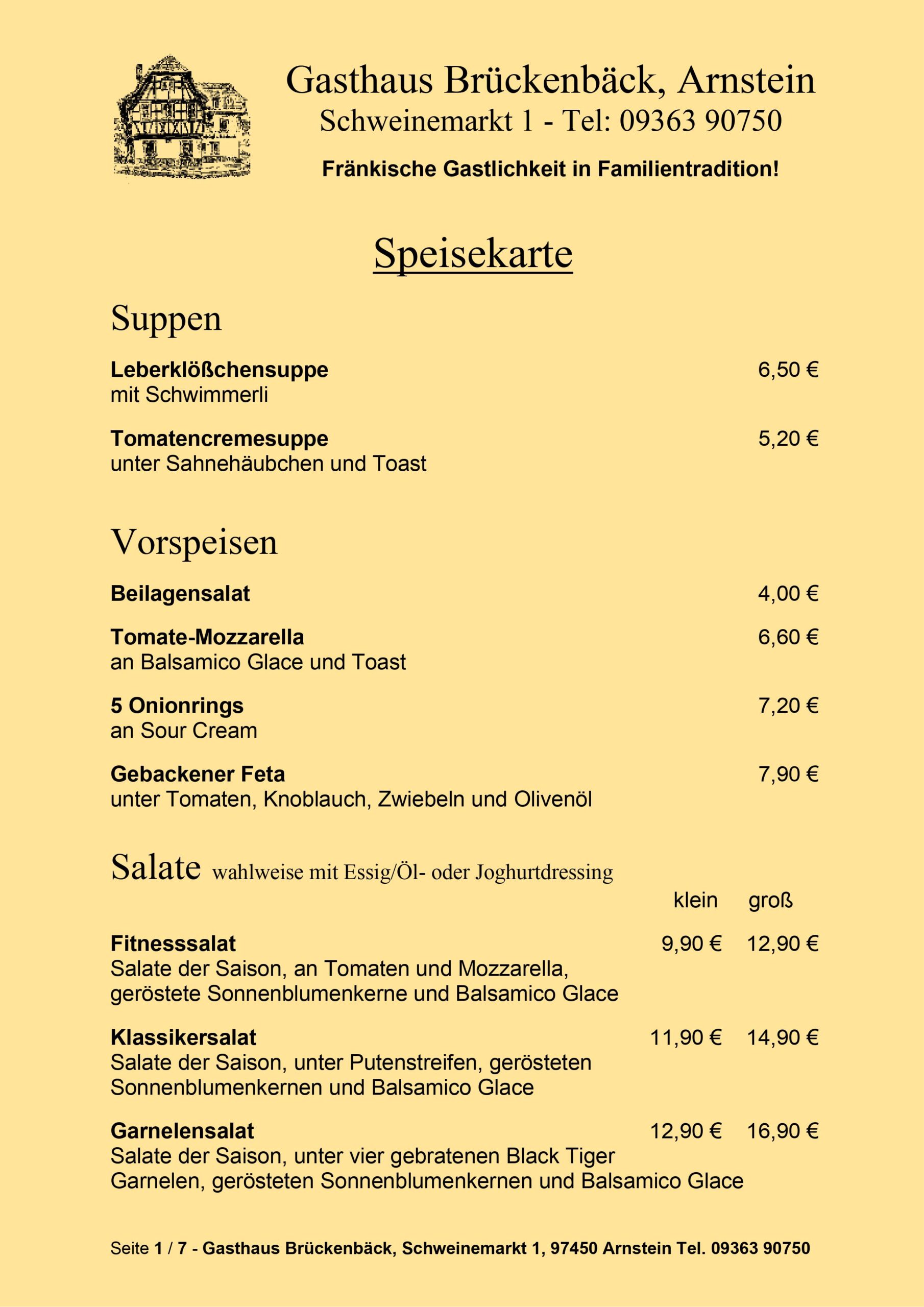 Gasthaus Brückenbäck - Speisekarte Seite 1/7